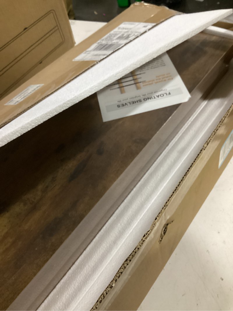 Condition photo showing Good Condition for bayka floating shelves, 36 inches long wall mounted rustic wood shelves for bathroom, bedroom, living room, kitchen, office, hanging shelf for books/storage/decor(rustic brown,set of 2) b. rustic brown - americana farmhouse style 36inches