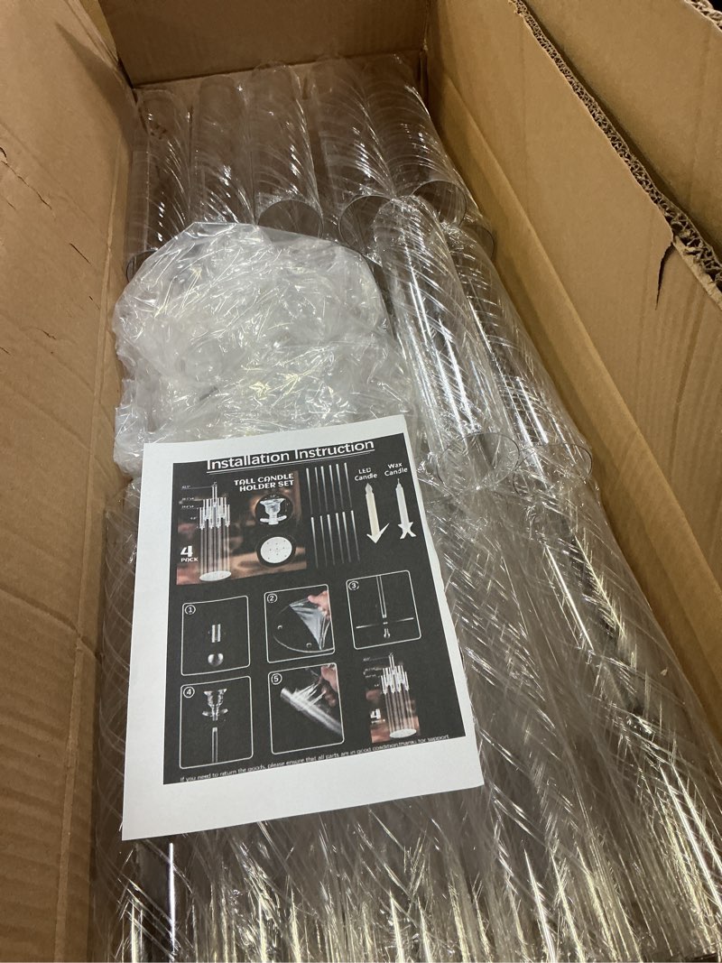 Condition photo showing New/Like New for Tessco 4 Pcs 9 Arm 42.5" Acrylic Candelabra Table Centerpiece Floor Candelabras Clear Candle Holder with Removable Lampshade Wedding Candelabra Centerpiece Fit 0.8 LED