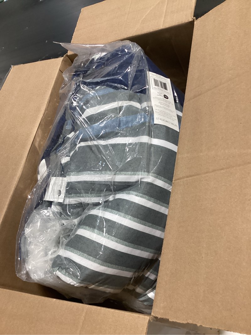 Condition photo showing Good Condition for nautica - twin/twin xl comforter set, soft brushed bedding with a relaxed feel for year-round use, 2 piece bed set with matching pillowcase (heathered block grey) twin xl heathered block flagstone
