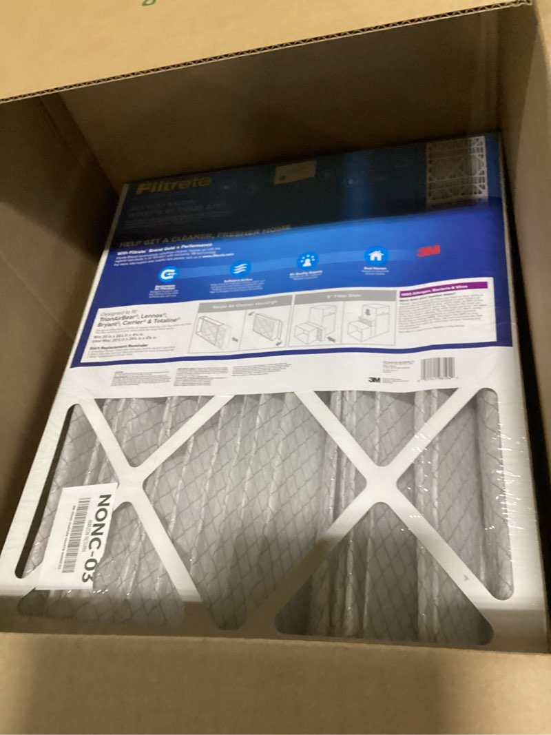 Condition photo showing New/Like New for filtrete 20x25x5 ac furnace air filter, mpr 1550, merv 12, fits trion airbear, certified asthma & allergy friendly, electrostatic air cleaning filter, 1-pack (actual size 19.56 x 24.13 x 4.75) 4.7" x 24.2" x 19.6"