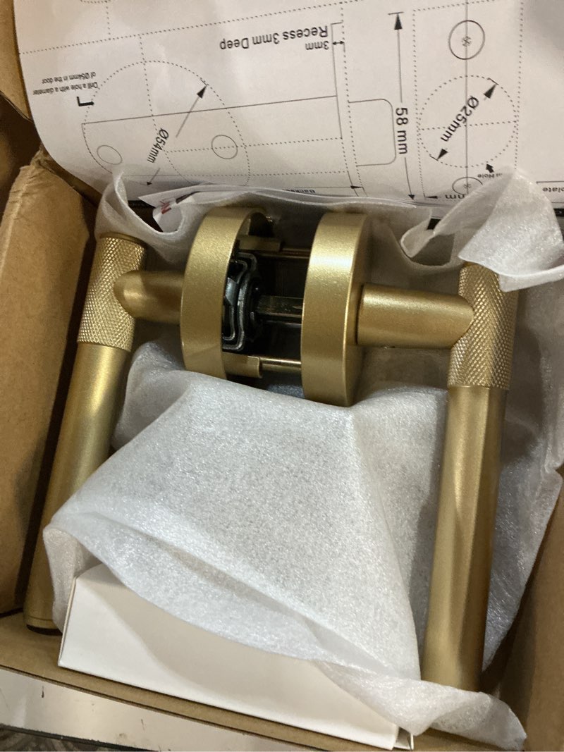 Condition photo showing New/Like New for asidrama 1 pack privacy gold knurled door handles, door lever with door knobs indoor for bedroom or bathroom, heavy duty brushed gold door handles interior with locks for left right sided doors brushed gold 1 privacy