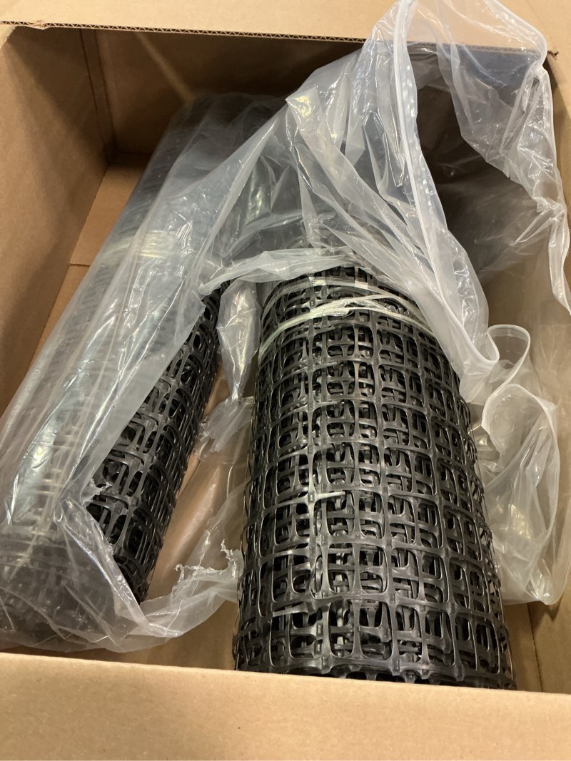 Condition photo showing Good Condition for Windyun 2 Roll 100 ft 200 ft in Total Plastic Mesh Fence Roll Safety Construction Barrier Netting Outdoor Snow Temporary Garden Animal Fencing for Poultry, Chicken, Dog, Patio(Black)