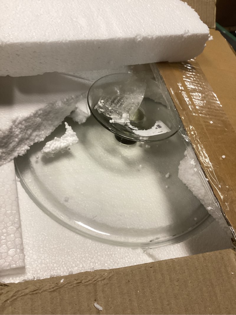 Condition photo showing As Is for Deco 79 Glass Decorative Cake Stand Cake Plate with Glass Dome, Stand 12" x 12" x 11", Clear