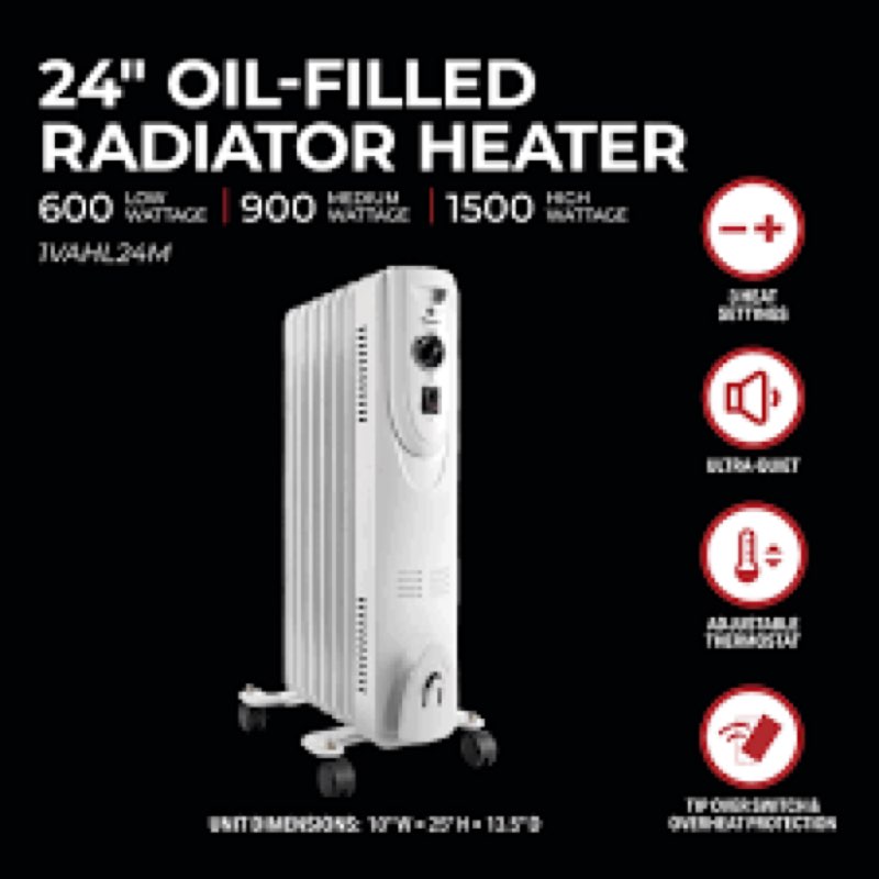 VisionAir Oil-Filled Radiant Electric Heater 1500 -Watt Oil-filled radiant Tower Indoor Electric