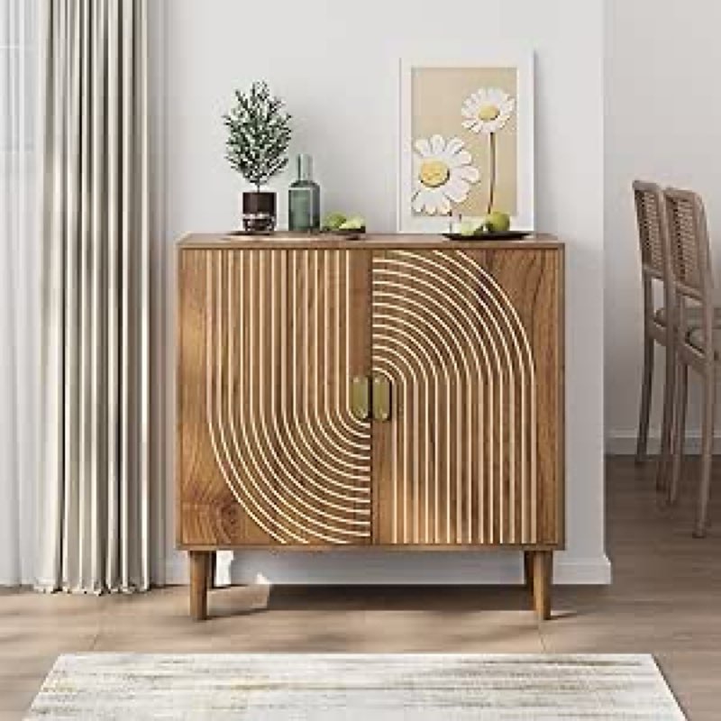 FABLISS Small Accent Cabinet with 2 Vintage Carved Doors, Wood Rustic Sideboard Buffet Cabinet with Storage, Credenza for Living Room, Dining Room, Entryway, Hallway, Kitchen, Wooden