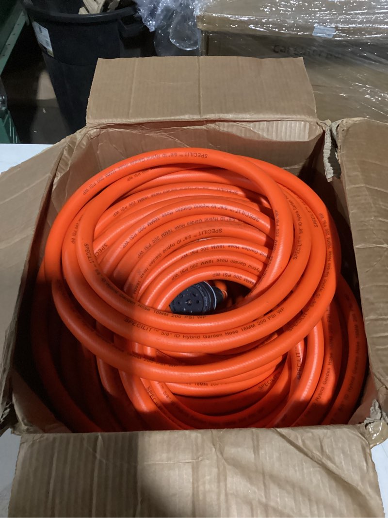 Condition photo showing As Is for Similar to Garden Hose 50 ft x 5/8 in Heavy Duty, Flexible and Lightweight Water Hose, Burst 600 psi, Kink-less Hybrid Rubber Hose for Backyard, 3/4'' Brass Fittings 5/8\" 50FT