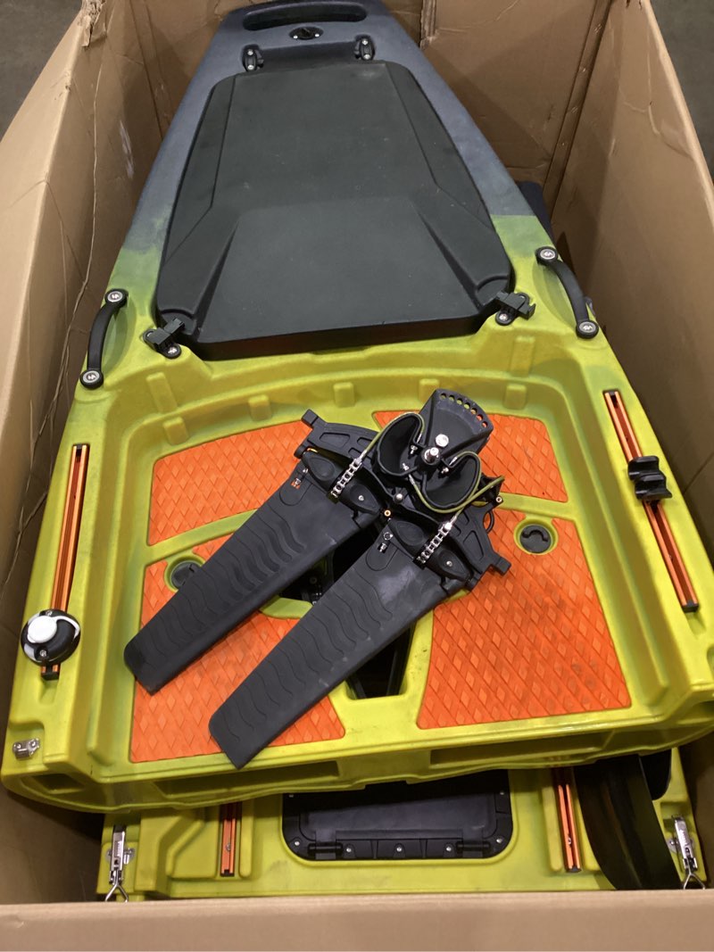 Condition photo showing As Is for *used* reel yaks rocket modular fishing kayak - 9.8ft, 400 lbs capacity - pedal fishing kayaks for adults & youth, sit on top, compact storage, lightweight, easy transport fin drive