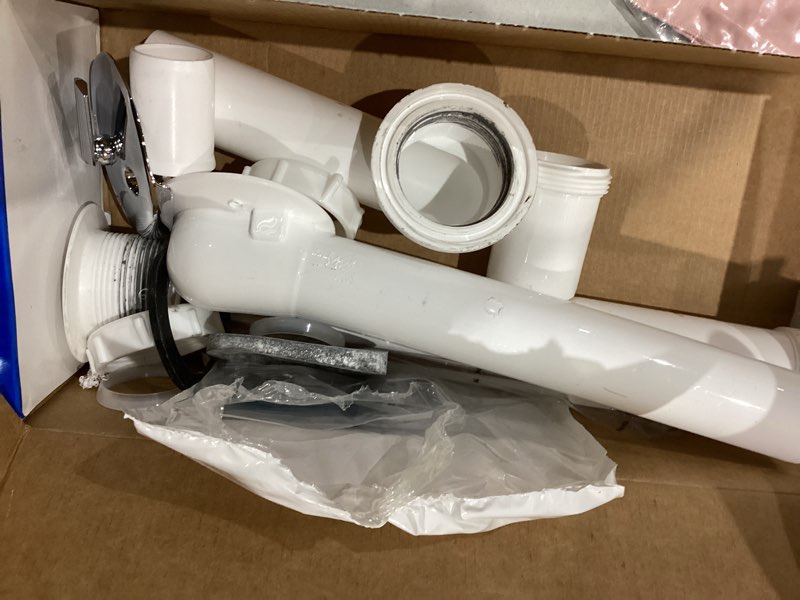 Condition photo showing As Is for EZ-FLO 1-1/2 Inch Trip-Lever Bath Tub Drain Kit, 2-Hole Overflow Plate with Stainless Steel Strainer, 35213