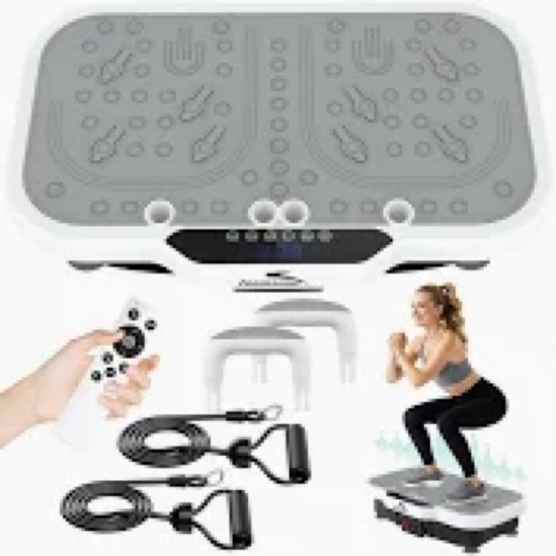 vibration plate exercise machine, 8000 vibrations/min adjustable fitness platform, 400 lbs capacity whole body workout extra large size platform with bluetooth for weight loss, women & men gray & white