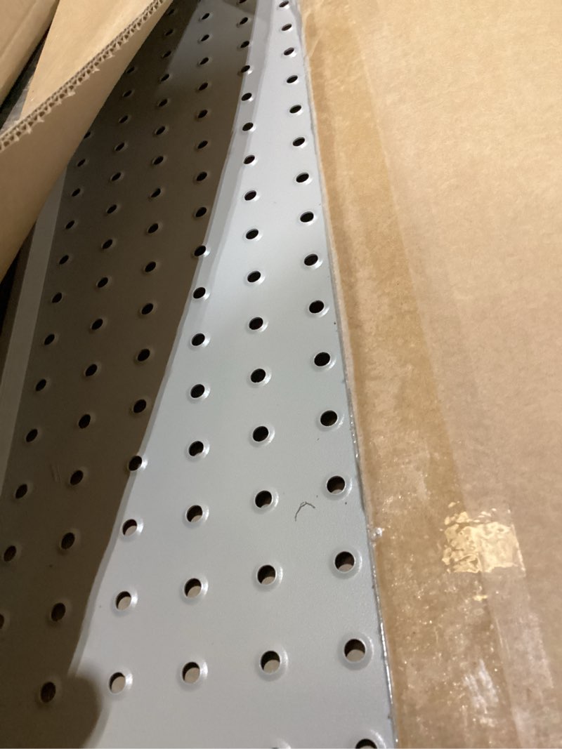 Condition photo showing Good Condition for pegboard smith metal pegboard panels 12" x 24", 3 pack grey wall mounted tool organizer boards, heavy duty tool storage peg board for garage, workbench, office, fits 1/4" peg hooks 12x24 in 3 pack grey panels