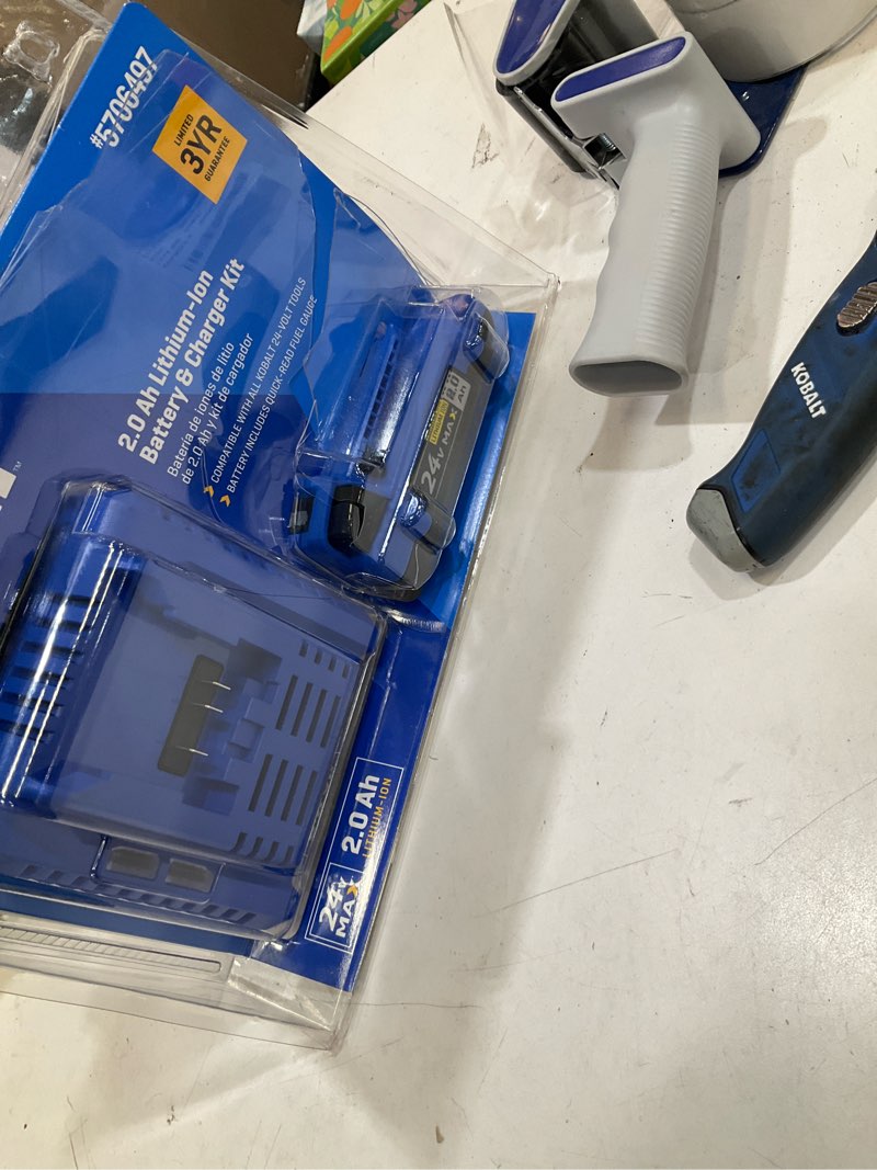 Condition photo showing As Is for kobalt 24 -volt 1 -pack lithium-ion ( 2 ah battery and charger )