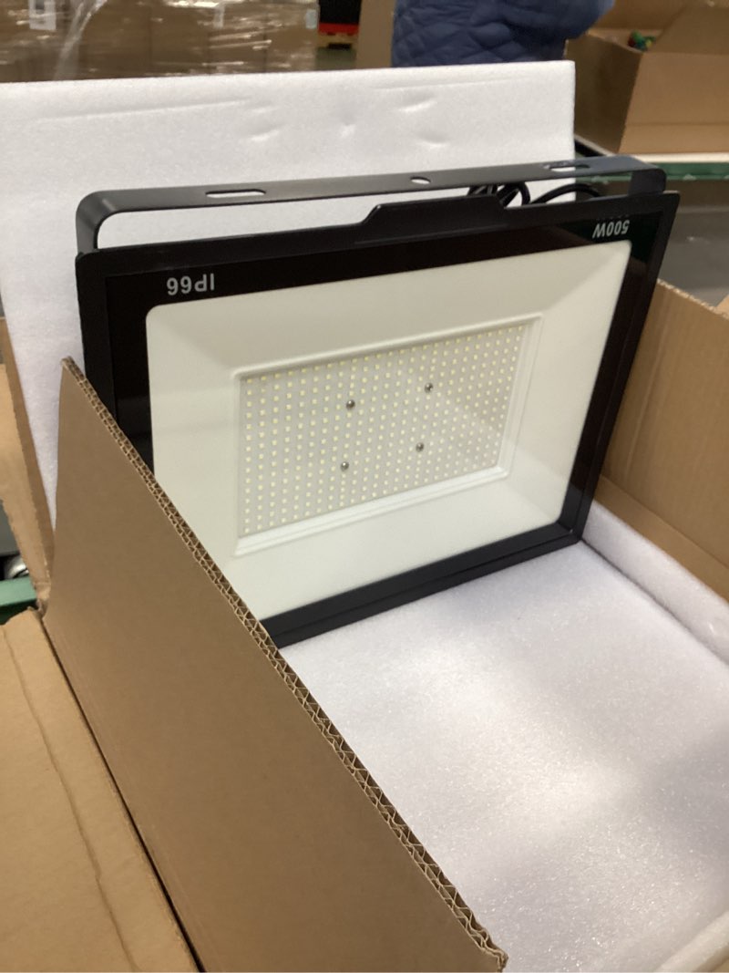 Condition photo showing Good Condition for 500W LED Flood Light Outdoor with Plug+10ft Cable(2750W Eqv.), 60000LM Ultra Brighter 5000K Exterior Security Light, IP66 Waterproof Commercial Lighting for Sports Fields Counts Arena Stadium(2 Pack)