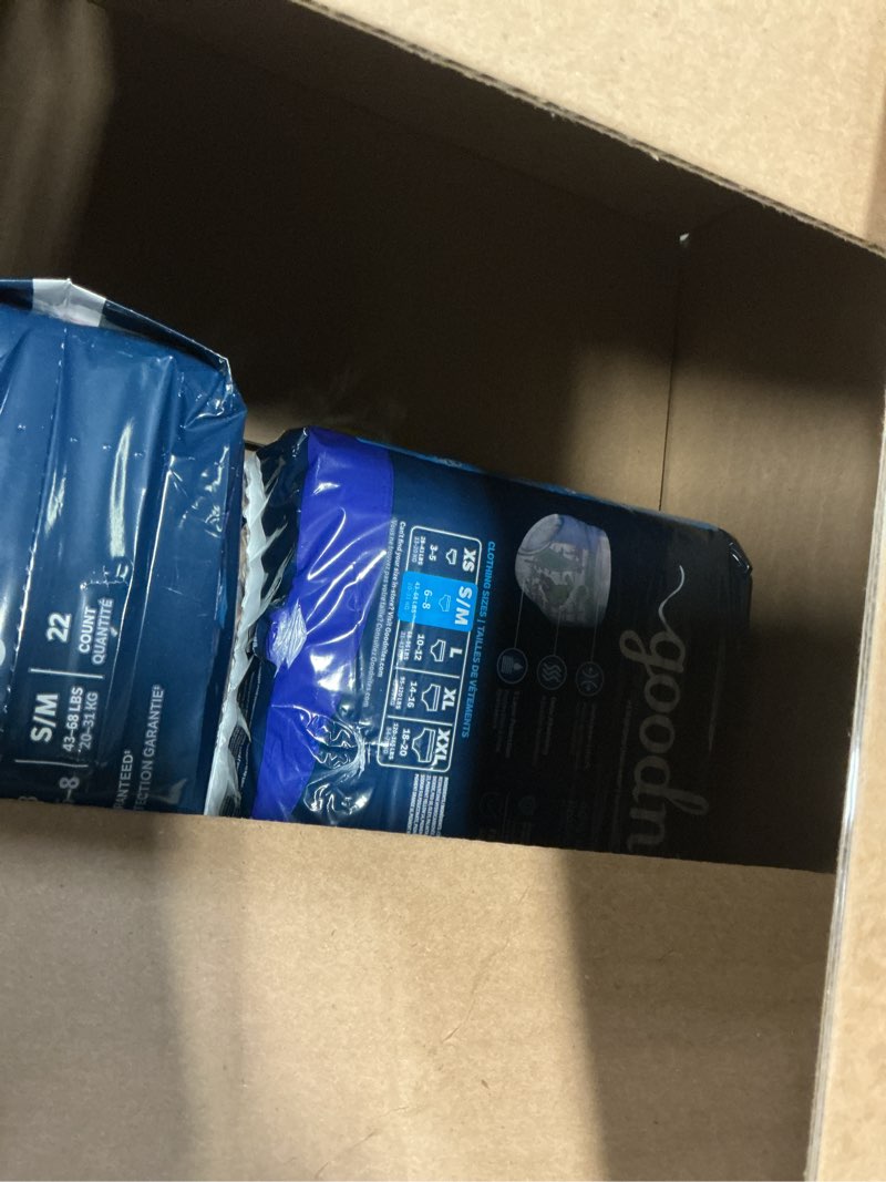 Condition photo showing New/Like New for Goodnites Boys' Nighttime Bedwetting Underwear, Size S/M (43-68 lbs), 44 Ct (2 Packs of 22), Packaging May Vary
