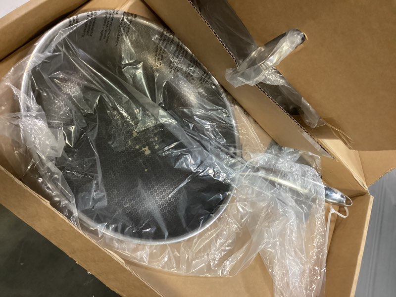 Condition photo showing As Is for 12 Inch Frying Pan Non Stick, Stainless Steel Hybrid Nonstick Skillet Chef's Pan with Matching Stainless Steel Lid, Non-toxic Dishwasher & Oven Safe Up to 500? Induction Compatible All Cooktops Stainless Steel 12inch+LID