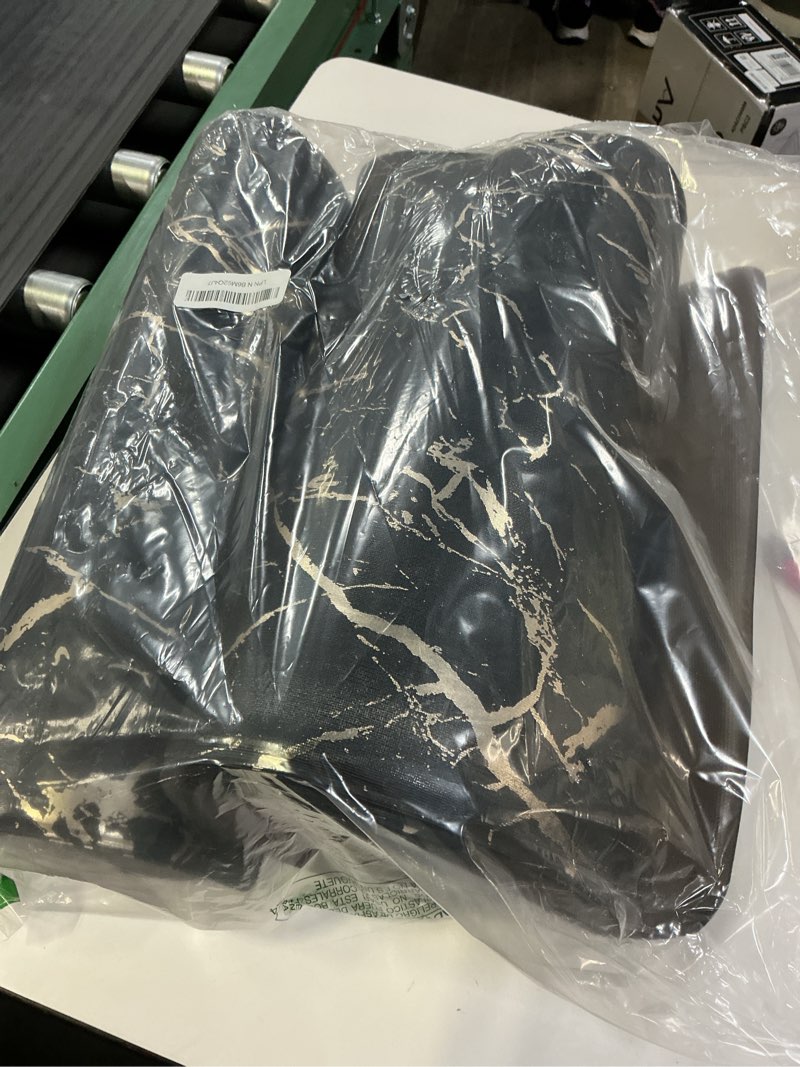 Condition photo showing Good Condition for gold foil stamped marble kitchen mats for floor 2pcs cushioned anti fatigue non slip waterproof comfort leather kitchen rugs 2/5 inch pvc kitchen mats for sink, laundry, 17.3"x28"+17.3"x59", black black gold 17.3"x28"+17.3"x59"