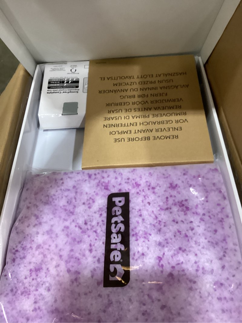 Condition photo showing As Is for petsafe scoopfree disposable crystal cat litter tray - easy cleaning box - refill tray for automatic litter box - lavender scent - 4.3 lb bags - 6 pack lavender 6-pack