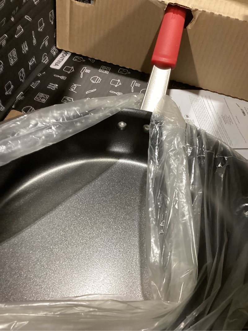 Condition photo showing Good Condition for Tramontina Professional 14-Inch Non Stick Extra Large Frying Pan, Heavy-Gauge Aluminum Skillet with Reinforced Nonstick Coating, Red Handle, Dishwasher and Oven Safe Nonstick (Red handle) 14 Inch