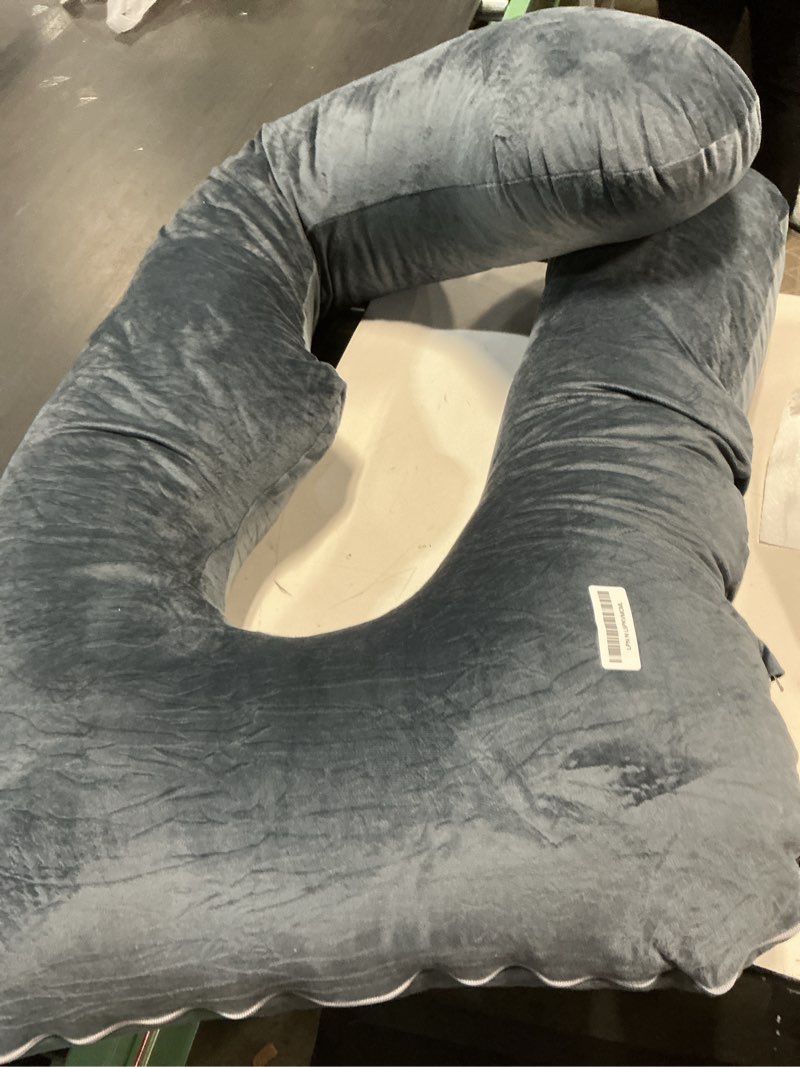 Condition photo showing As Is for Pregnancy Pillow, Full Body 57 Inch Maternity Pillow with Removable Washable Cover - Sleep Support for Legs, Back, Neck, Shoulder, HIPS, Belly for Pregnent Women, Black Grey Velvet Cover Black-grey Velvet