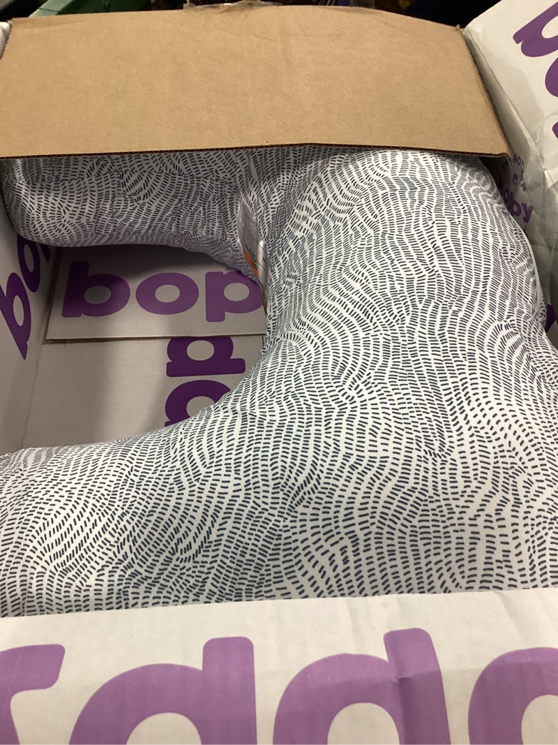 Condition photo showing New/Like New for Boppy Nursing Pillow - Ergonomic Bottle & Breastfeeding Pillow with High, Firm, Large Area, Water-Repellent Cushion with Washable Cover; Baby Safety Alliance Verified - Blue Speckled Current New Nursing Pillow Blue Speckled Current