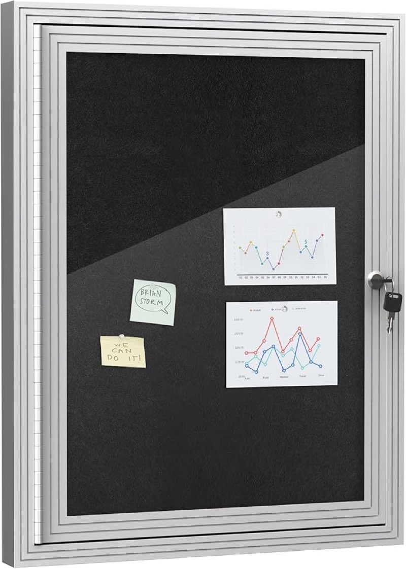 mifuro 26"x20" enclosed bulletin board, outdoor lockable weather-resistant aluminum cork noticeboard