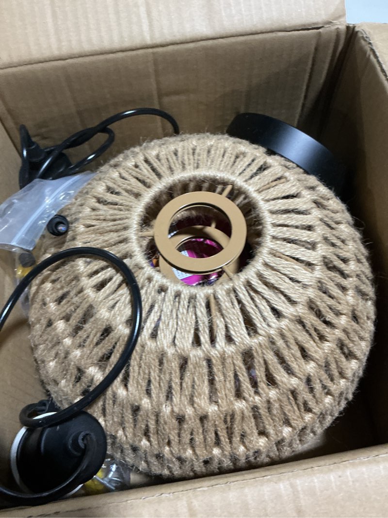 Condition photo showing Good Condition for Battery Operated Pendant Light with Remote,Battery Ceiling Lights No Wiring,Battery Chandelier with RGB Rechargable Light Bulbs 50hrs Battery Life,2 Pack Rattan Boho Hanging Light for Kitchen Island