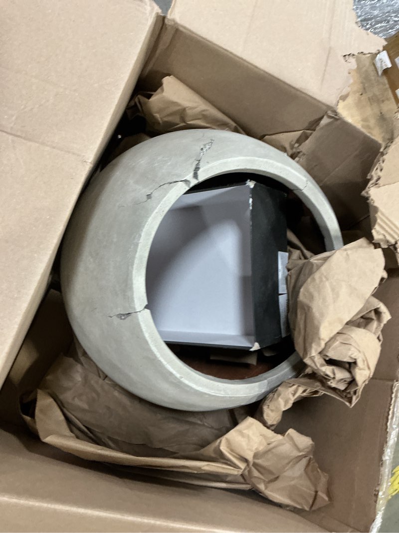 Condition photo showing As Is for Kante Round Concrete Flower Pot, 19.3 Inch Dia (14" Opening) Sphere Shape Design Planter with Drainage Hole and Rubber Plug for Outdoor Plants, Weathered Concrete Finish with Painted Interior Weathered Concrete 19.3"Dia x 16.5"H