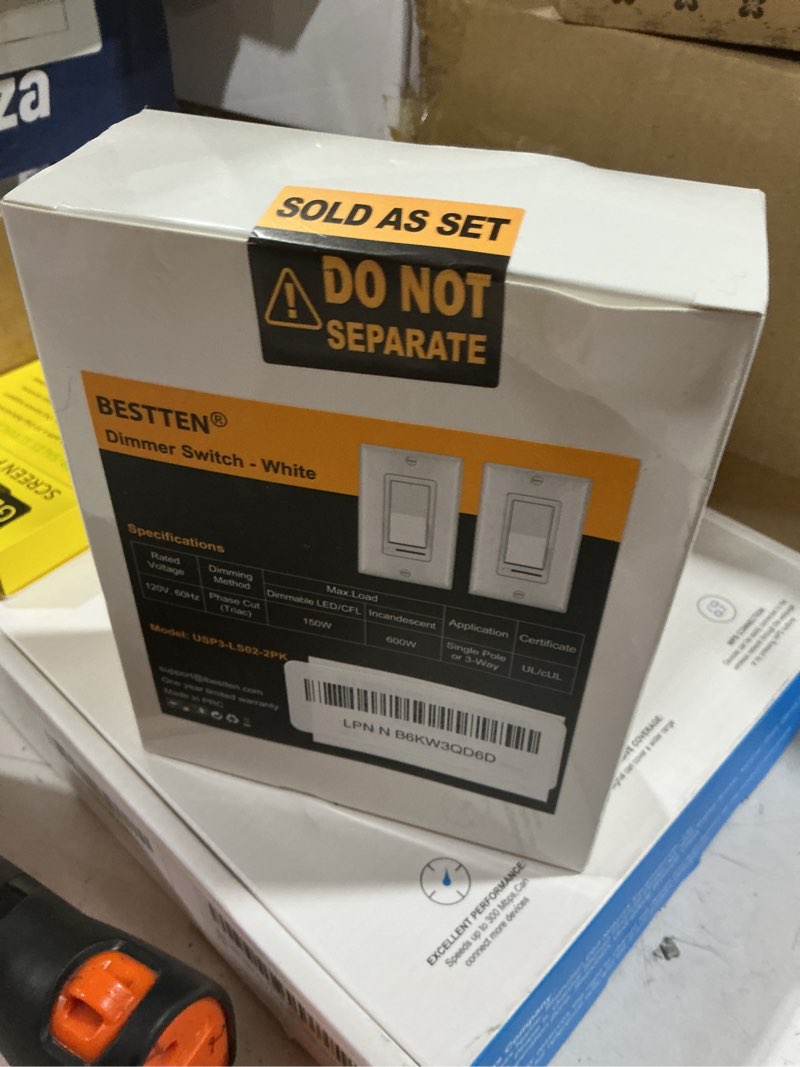 Condition photo showing New/Like New for bestten 2 pack dimmer light switch, universal lighting control, single pole or 3 way, compatible with led dimmable lamp, cfl, incandescent, halogen bulb, decorator wallplate included, ul listed, white standard white 2