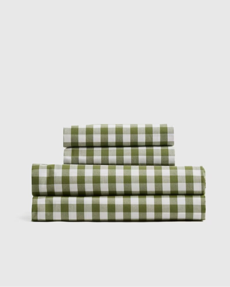 quince organic crisp percale gingham sheet set color: olive size king