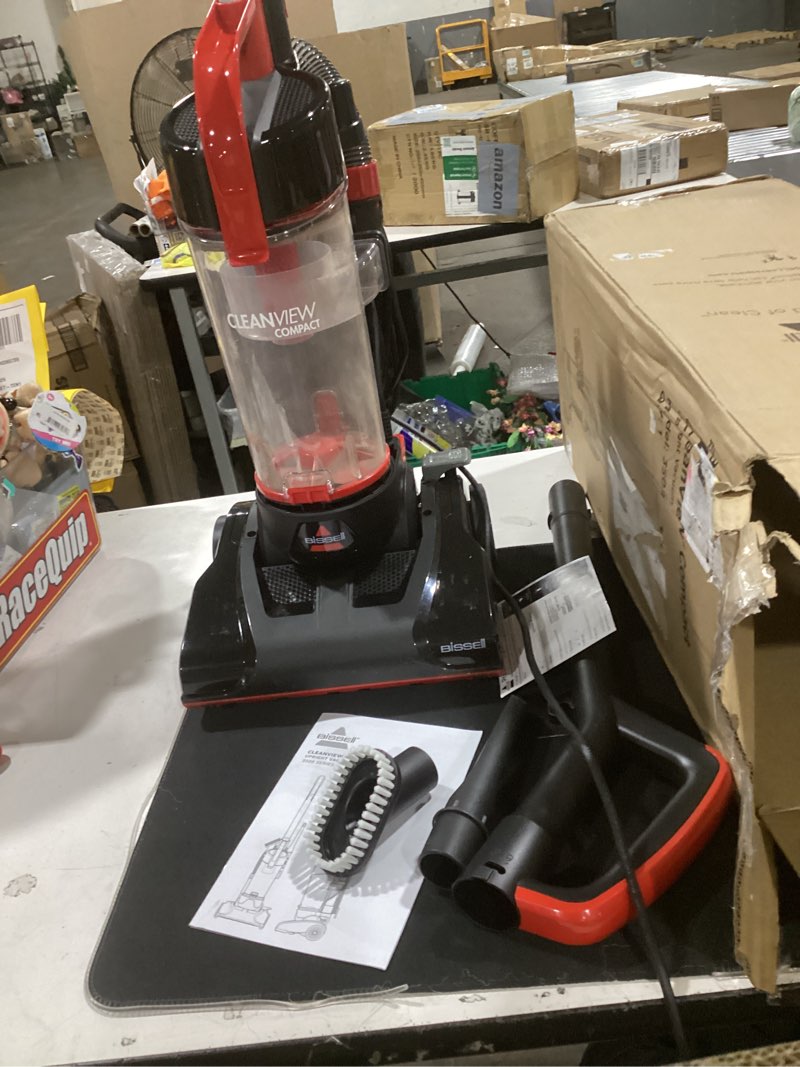 Condition photo showing As Is for bissell cleanview compact upright vacuum, lightweight design for apartments & dorms, powerful suction with removable extension wand & scatter-free technology, 3508