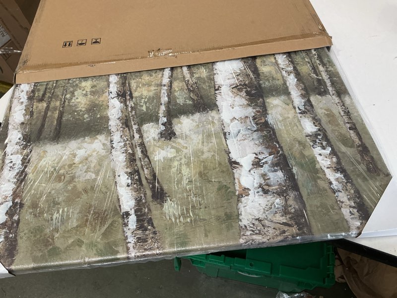 White Birch Tree Wall Art Green Forest Painting Aspen Trees Picture Framed Ready to Hang Farmhouse D