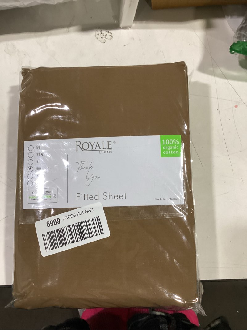 Condition photo showing Good Condition for royale linens 100% organic cotton fitted sheet - percale weave - super soft deep pocket bottom sheets - elastic sheet queen size - queen fitted sheets only - (60"x80"+15", chocolate) chocolate queen
