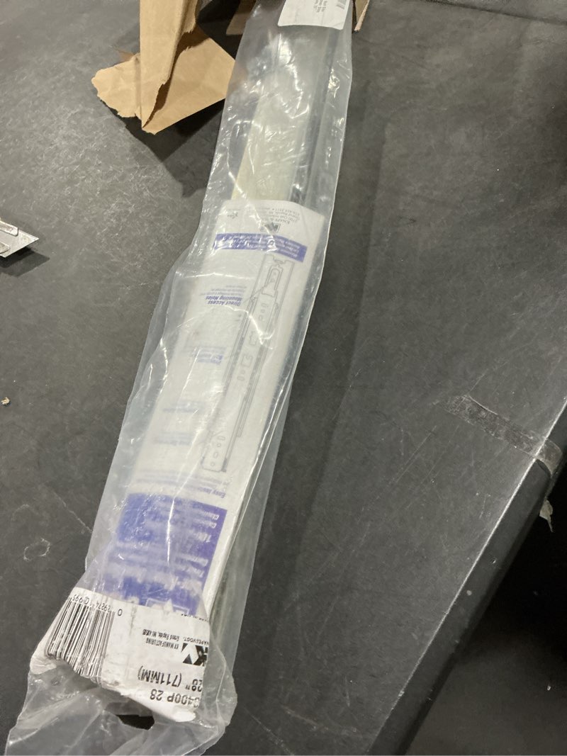 Condition photo showing As Is for knape & vogt 8400p 28 inch side mount full extension drawer slide contractor pack of 10 pairs, 26" long, 10 pairs 28 inch 5-pack (10 slides)