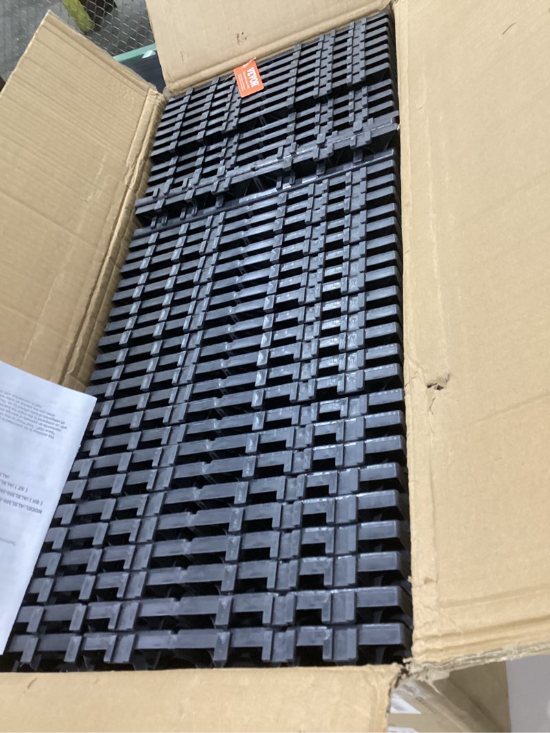 Condition photo showing As Is for vevor 36 sq. ft plastic interlocking deck tiles, 36 pack,12"x12" waterproof non-slip outdoor flooring all weather use, patio floor decking tiles for porch poolside balcony backyard, dark grey dark grey 36 pcs