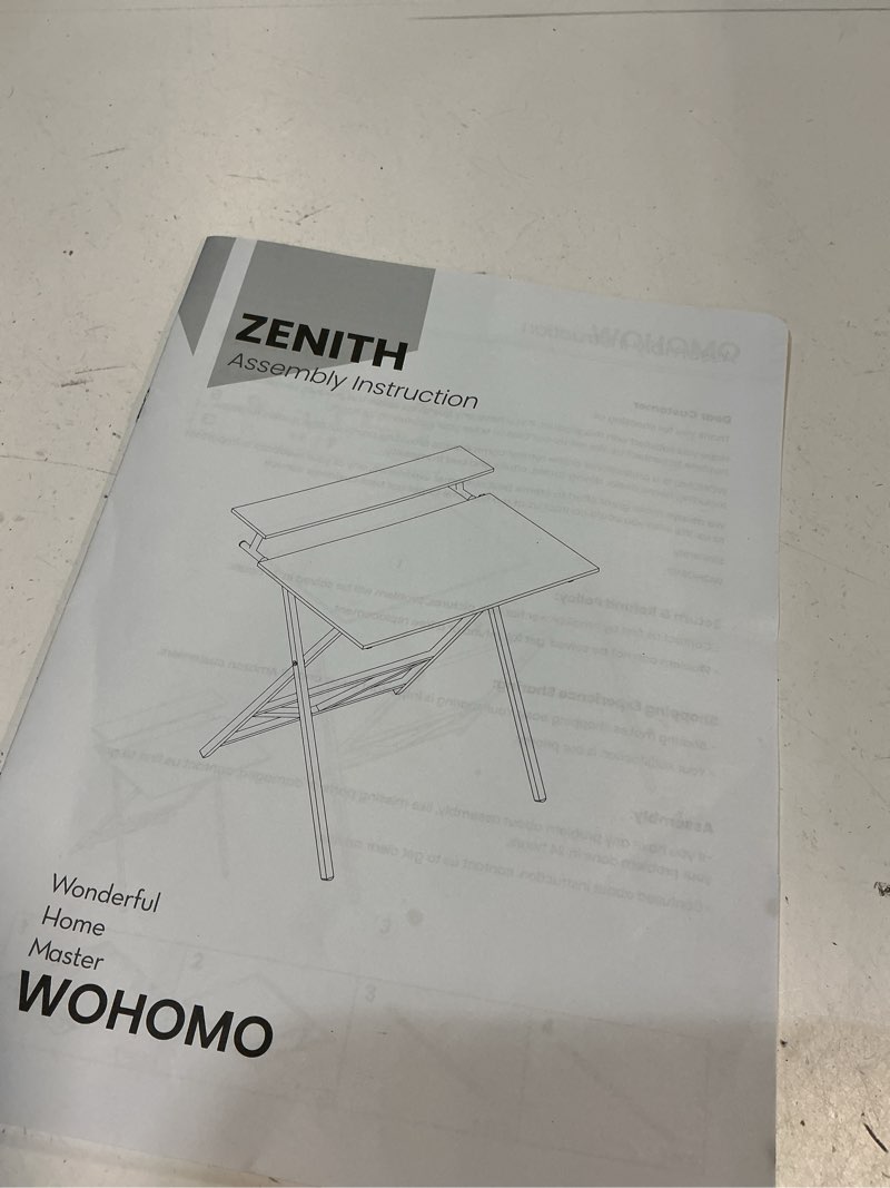 Condition photo showing As Is for (similar)homcom small folding desk, 27.6 inch foldable computer desk with monitor shelf, space saving portable writing table for small spaces, home office, study, easy assembly, walnut 27.6\" w x 24.4\" d x 34.1\" h walnut