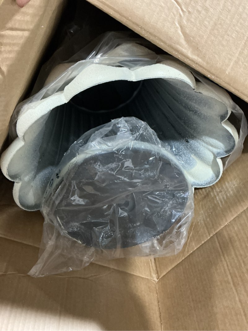 Condition photo showing As Is for Heavy-Duty 23" Tall Urn Planter 2-Pack – Plastic Construction with Petal Design & Drainage Holes, Versatile Large Planters for Outdoor Plants & Indoor Home/Decor Use, Black