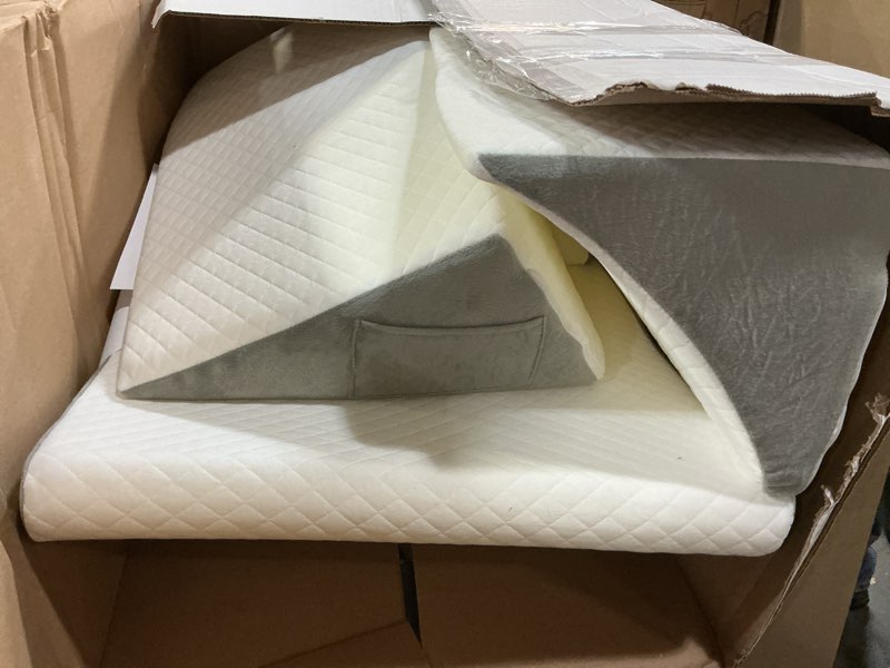 Condition photo showing Good Condition for yojoker 4pcs orthopedic bed wedge pillow set for sleeping, post surgery foam pillow for body, back and leg pain relief, triangle adjustable support pillow - acid reflux, anti snoring & gerd sleeping white 4pcs
