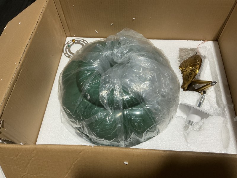 Condition photo showing Good Condition for Ozita Retro Semi-Flush Mount Ceiling Light, Brass Green Glass Retro Ceiling Light for Bedroom Kitchen Hallway Porch (Green 15 Inch) 15 Inch Green