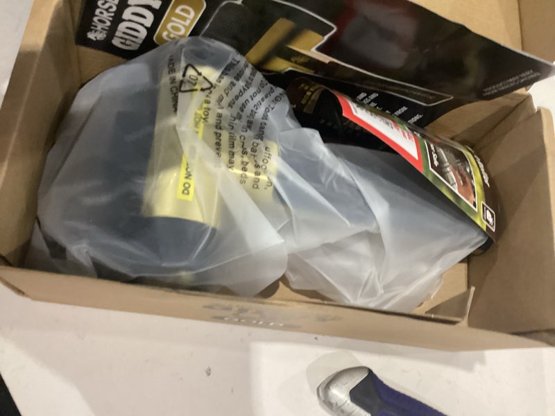 Condition photo showing As Is for horsepower giddy up gold bristle-free spinning grill brush w/led & longer run time, cordless/rechargeable, 304 stainless steel power roller blasts away burnt-on food, no bristles no preheating 350 rpm extra battery life