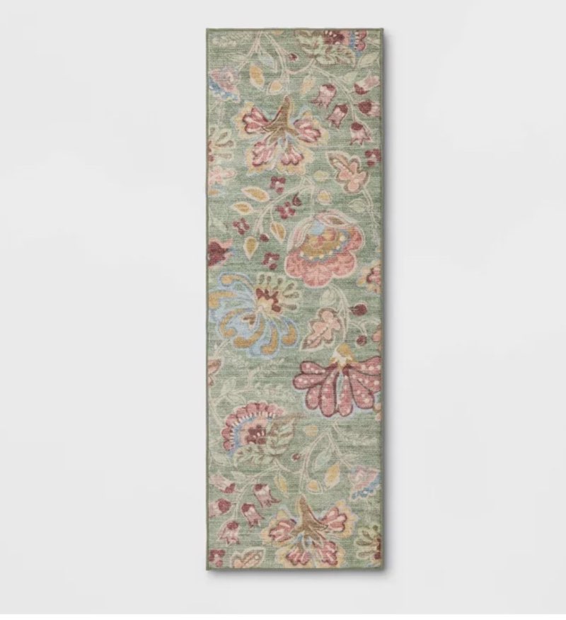 28"x84" floral memory foam runner rug sage green - threshold