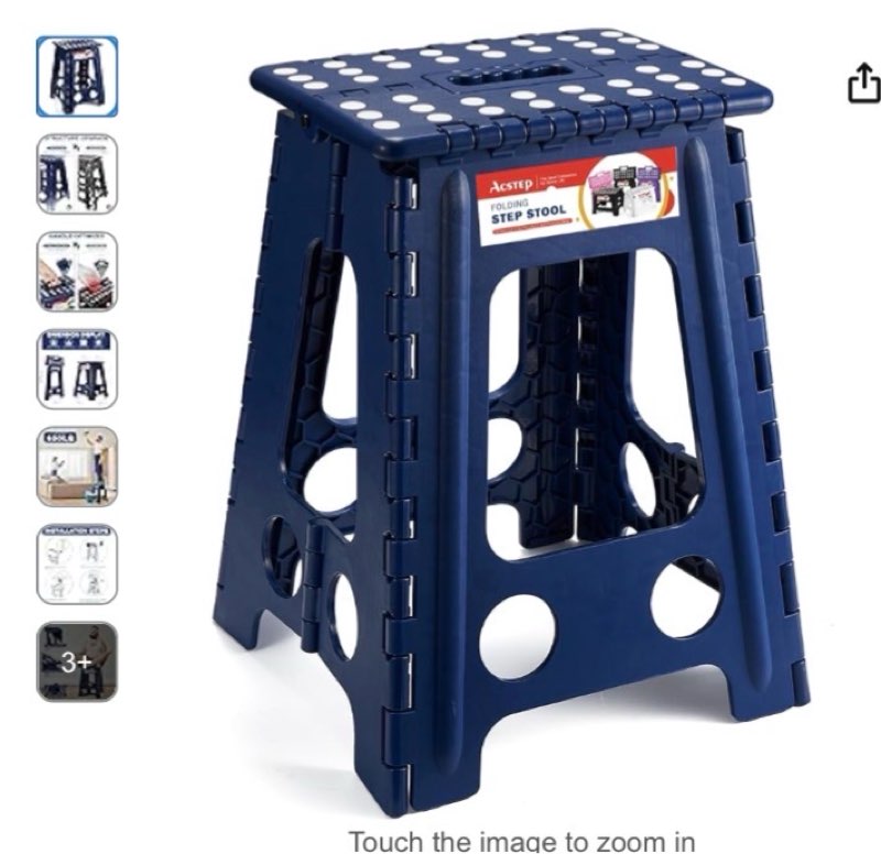 acstep folding step stool 17.5 inch stool heavy duty plastic foldable step stools for adults and kids, stepping stool with handle, folding stool suitable for kitchen hold up to 400lbs (royal blue 1pc)