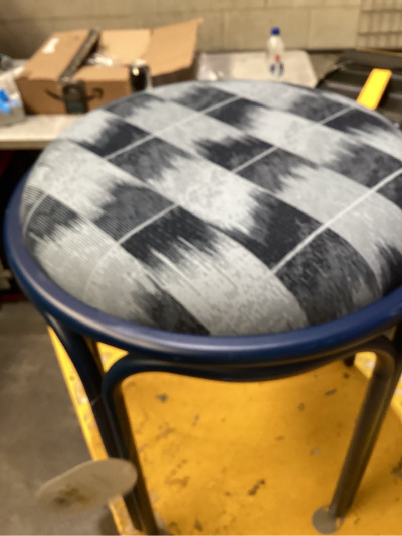 Condition photo showing As Is for metal round travel accent patio stool navy blue - threshold™