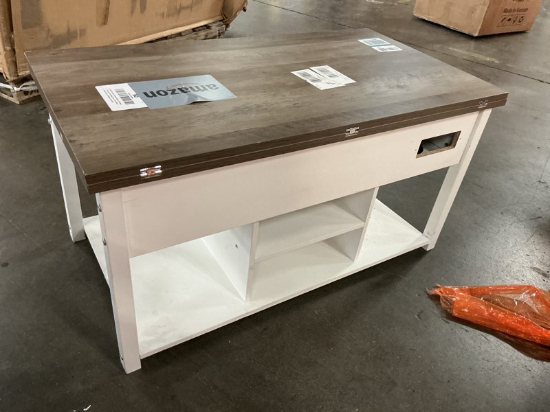 Condition photo showing As Is for YITAHOME 4-in-1 Lift Top Coffee Table with RGB Light & Dual Tops, Multi-Function Table with Power Outlets, Storage, Converts to Dining Table Computer Desk Gaming Hub, Living Room, Home Office, White Antique White Dual Lift Top