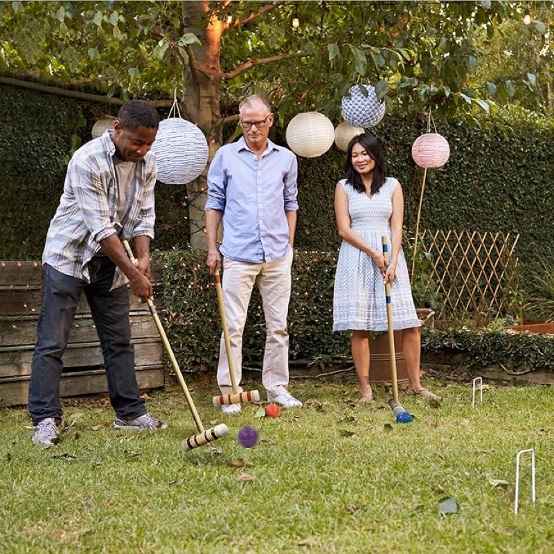 ropoda 35in updated six-player croquet set with wooden mallets, colored balls, sturdy carrying bag for adults &kids, croquet set perfect for lawn,backyard,park and more