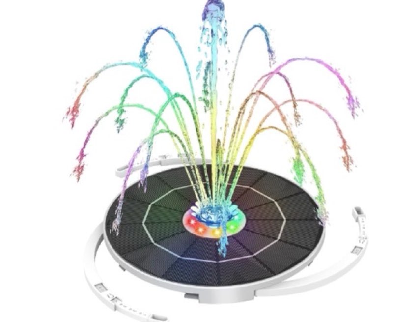 aisitin solar fountain with lights & 3000mah battery, 5.5w solar powered water pump with 8 nozzles, 