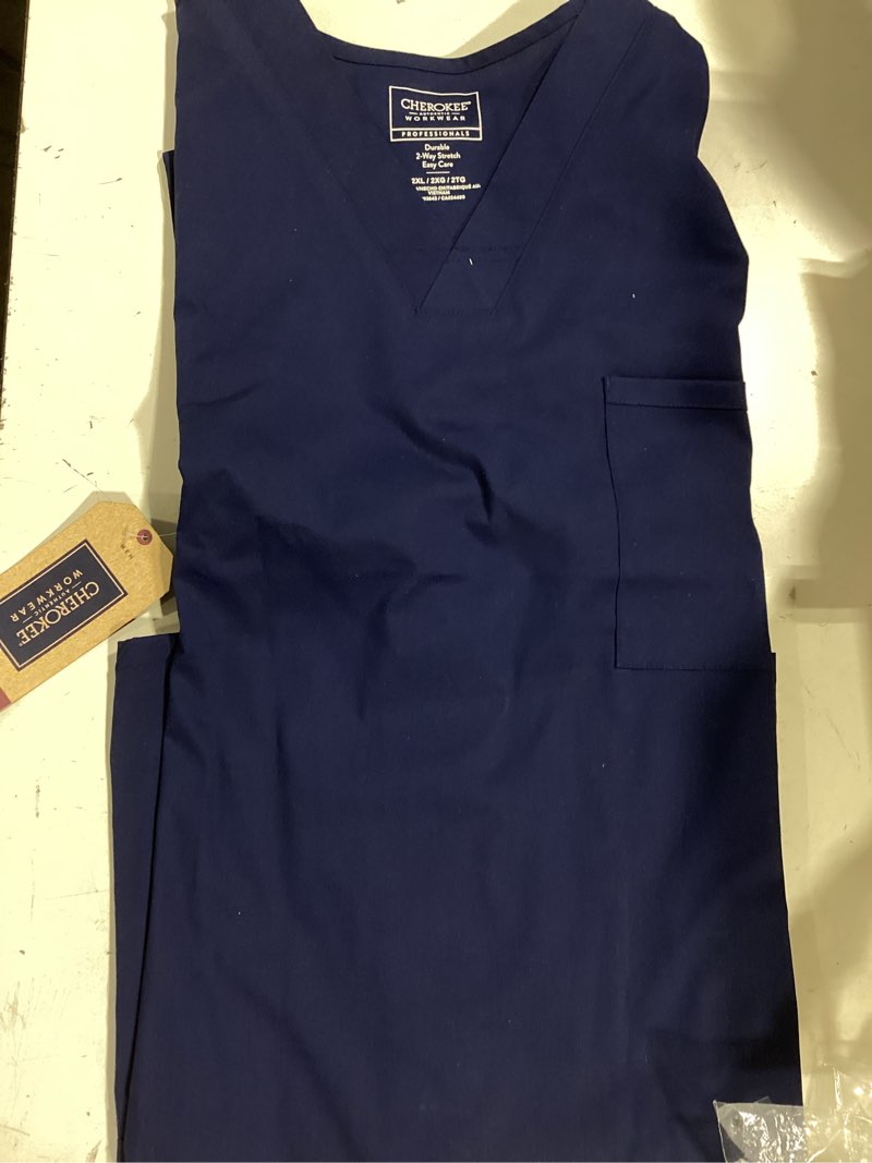 Condition photo showing Good Condition for cherokee men's v-neck top traditional fit with 4 pockets, ultra soft, durable, fade resistant, 2-way stretch fabric - ww695 xx-large big tall navy