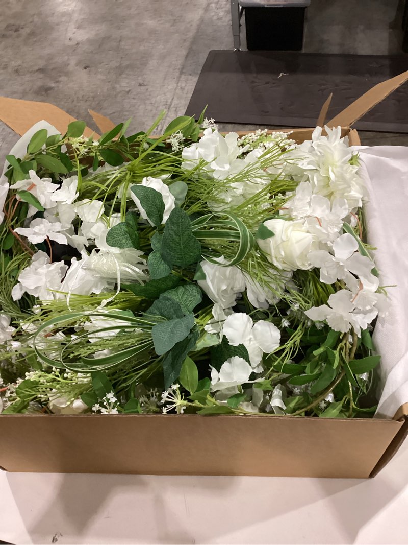 Condition photo showing Good Condition for ling's moment wedding arch flowers kit pack of 4, 2pcs hanging artificial flower arrangements 2pcs chiffon drapes, spring ceremony reception fake rose arbor backdrop floral outdoor decor, white green wht-white & lily & olive