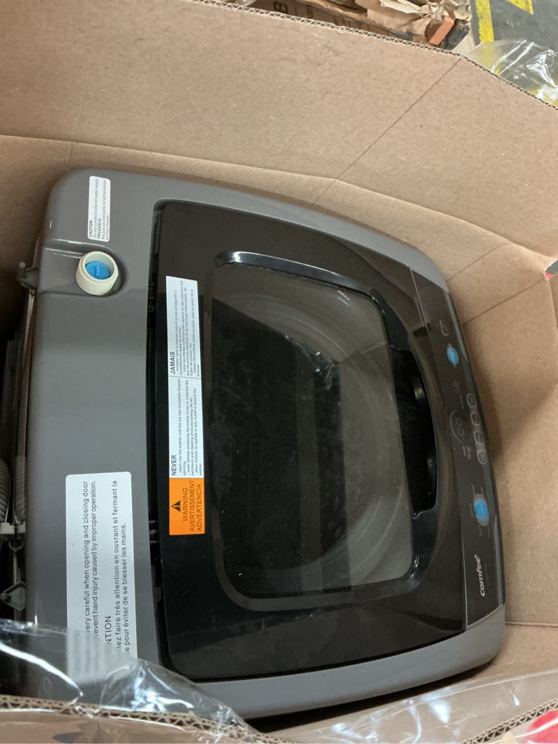 Condition photo showing As Is for Comfee Portable Washing Machine, 0.9 cu.ft Compact Washer With LED Display, 5 Wash Cycles, 2 Built-in Rollers, Space Saving Full-Automatic Washer