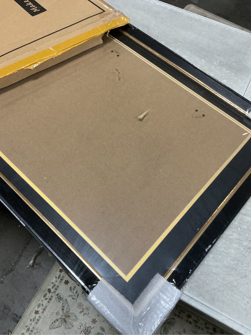 Condition photo showing Good Condition for 14x17 Diploma Frame with Black over Gold Mat, 16x20 Certificate Frame, Real Wood with Gold Trim, Black with Tempered Glass 14x17 with Black over Gold Mat Black