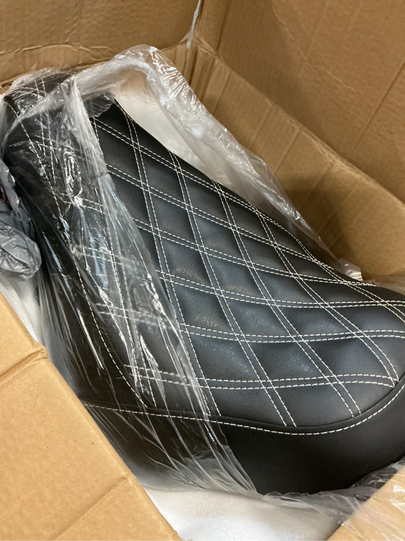 Condition photo showing Good Condition for hdbubalus motorcycle solo seat cushion diamond leather seat compatible with harley breakout fatboy 2018-2025 (white stitching)