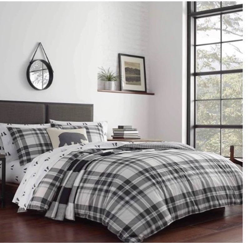 eddie bauer - king comforter set, cotton reversible bedding with matching shams, plaid home decor fo